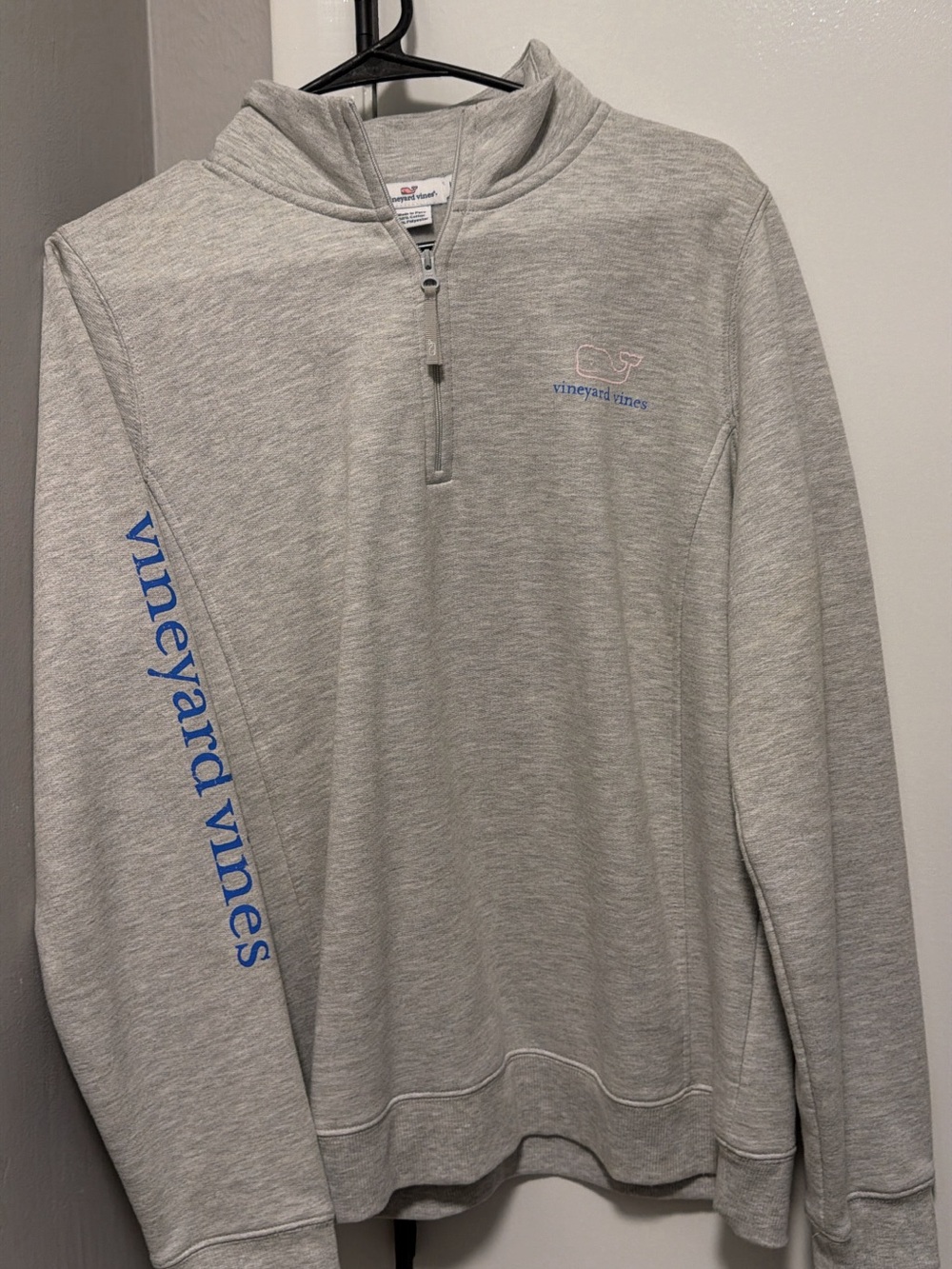 Vineyard Vines Light Heather Gray Quarter-Zip Pullover with Blue Logo